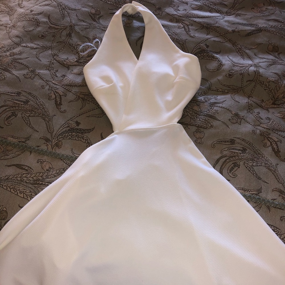 SMALL White Halter/Open Back Midi Dress
